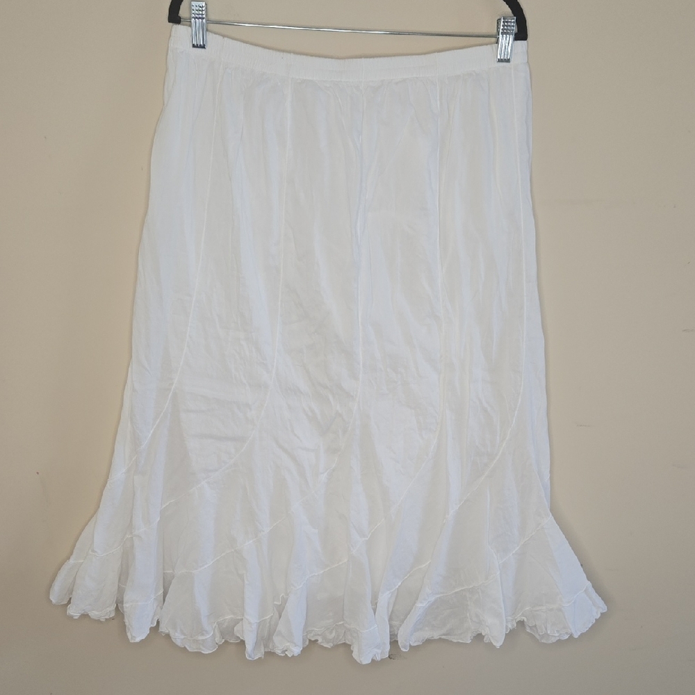 St Johns Bay White Cotton Godet Skirt Trumpet Cottagecore Midi Large - Picture 2 of 8